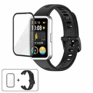 For Huawei Band 8 / 8 NFC Colorful Buckle Silicone Watch Band with 3D Curved Film(Black)