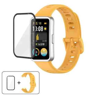 For Huawei Band 8 / 8 NFC Colorful Buckle Silicone Watch Band with 3D Curved Film(Yellow)