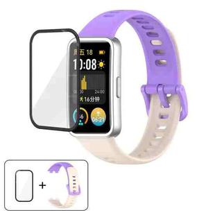 For Huawei Band 8 / 8 NFC Colorful Buckle Silicone Watch Band with 3D Curved Film(Starlight Purple)