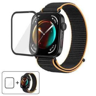 For Huawei Watch Fit 4 Nylon Loop Hook and Loop Fastener Watch Band with 3D Curved Film(Black Yellow)