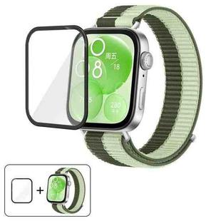 For Huawei Watch Fit 3 Nylon Loop Hook and Loop Fastener Watch Band with 3D Curved Film(Indigo Mint Green)
