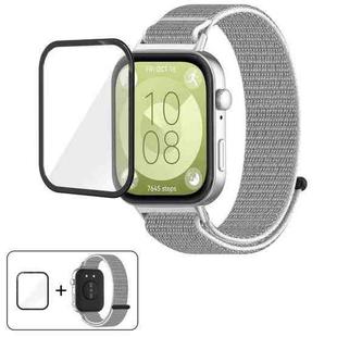 For Huawei Watch Fit 4 Nylon Hook and Loop Fastener Watch Band with 3D Curved Film(Sea Shell Color)