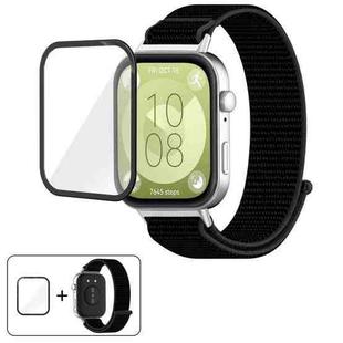 For Huawei Watch Fit 4 Nylon Hook and Loop Fastener Watch Band with 3D Curved Film(Black)