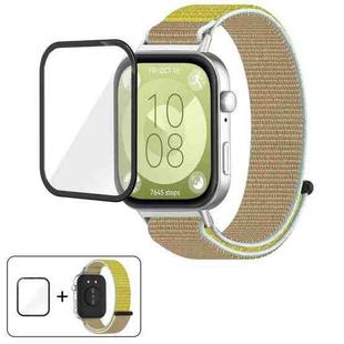 For Huawei Watch Fit 4 Nylon Hook and Loop Fastener Watch Band with 3D Curved Film(Camel)