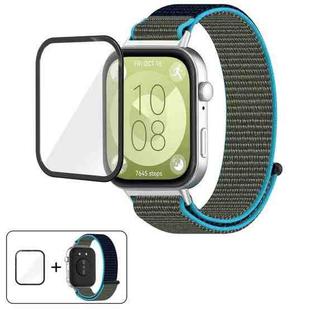 For Huawei Watch Fit 3 Nylon Hook and Loop Fastener Watch Band with 3D Curved Film(Grey Blue)