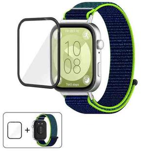 For Huawei Watch Fit 3 Nylon Hook and Loop Fastener Watch Band with 3D Curved Film(Lime)