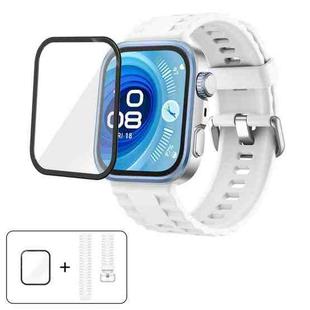 For Huawei Watch Fit 4 Solid Color Silicone Watch Band with 3D Curved Film(White)