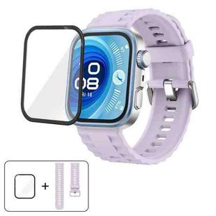 For Huawei Watch Fit 4 Solid Color Silicone Watch Band with 3D Curved Film(Purple)