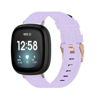 For Fitbit Versa 3 / Fitbit Sense Nylon Canvas Strip Texture Watch Band, Size: Free Size(Light Purple)