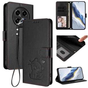 For OPPO A2 Pro 5G / F27 Pro 5G Embossed Heart Cat Leather Phone Case with Hand Strap(Black)