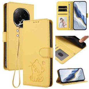 For OPPO F29 Pro 5G Global Embossed Heart Cat Leather Phone Case with Hand Strap(Yellow)