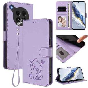 For OPPO Find X8s 5G Embossed Heart Cat Leather Phone Case with Hand Strap(Light Purple)
