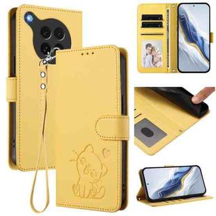 For OPPO Find X8s 5G Embossed Heart Cat Leather Phone Case with Hand Strap(Yellow)