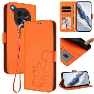 For OPPO Find X8s 5G Embossed Heart Cat Leather Phone Case with Hand Strap(Orange)