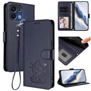 For OPPO K13 India Embossed Heart Cat Leather Phone Case with Hand Strap(Blue)