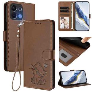 For OPPO K13 India Embossed Heart Cat Leather Phone Case with Hand Strap(Brown)