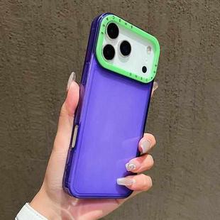 For iPhone 17 Pro Max Color Contrast Lens Frame Transparent TPU Phone Case(Purple+Green)