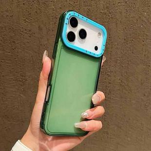 For iPhone 17 Pro Color Contrast Lens Frame Transparent TPU Phone Case(Green+Sky Blue)