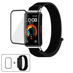 For Huawei Band 8 / 8 NFC Nylon Hook and Loop Fastener Watch Band with 3D Curved Film(Black)