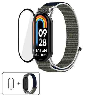 For Xiaomi Smart Band 10 / 10 NFC Nylon Hook and Loop Fastener Watch Band with 3D Curved Film(Grey Blue)