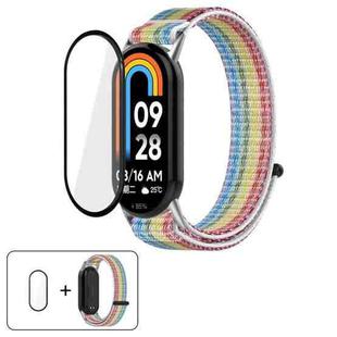For Xiaomi Smart Band 9 / 9 NFC Nylon Hook and Loop Fastener Watch Band with 3D Curved Film(Rainbow)