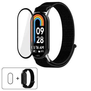 For Xiaomi Smart Band 9 / 9 NFC Nylon Hook and Loop Fastener Watch Band with 3D Curved Film(Black)
