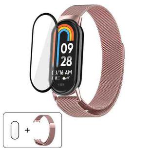 For Xiaomi Smart Band 9 / 9 NFC Milanese Stainless Steel Watch Band with 3D Curved Film(Rose Pink)