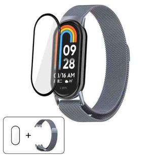 For Xiaomi Mi Band 8 / 8 NFC Milanese Stainless Steel Watch Band with 3D Curved Film(Space Grey)