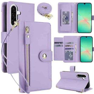 For Samsung Galaxy A17 / A26 / A16 Seven Card Slots Zipper Wallet Leather Phone Case with Lanyard(Light Purple)