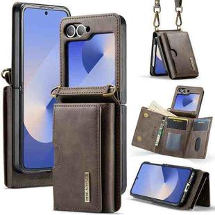 For Samsung Galaxy Z Flip7 FE / Flip6 DG.MING M6 Series RFID Tri-fold Card Bag Removable Leather Phone Case with Long Lanyard(Coffee)