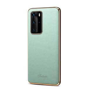 For Huawei P40 Little Litchi Texture Top-grain Leather Electroplated Shockproof Protective Case(Green)