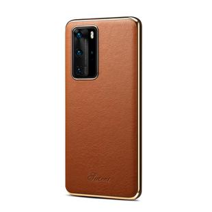For Huawei P40 Pro Little Litchi Texture Top-grain Leather Electroplated Shockproof Protective Case(Brown)