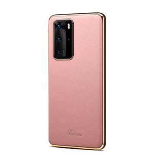 For Huawei P40 Pro Little Litchi Texture Top-grain Leather Electroplated Shockproof Protective Case(Pink)