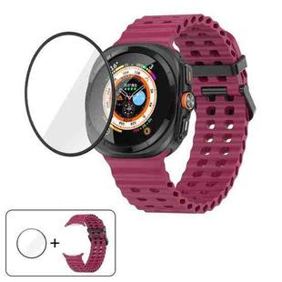 For Samsung Galaxy Watch Ultra 47mm Marine Double Buckle Silicone Watch Band with 3D Curved Film(Wine Red)