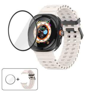 For Samsung Galaxy Watch Ultra 47mm Marine Double Buckle Silicone Watch Band with 3D Curved Film(Starlight)
