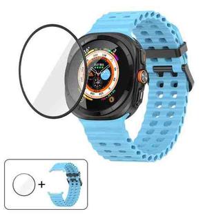 For Samsung Galaxy Watch Ultra 2025 Marine Double Buckle Silicone Watch Band with 3D Curved Film(Sky Blue)