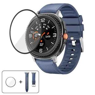 For Samsung Galaxy Watch8 44mm Silicone Leather Skin Watch Band with 3D Curved Film(Blue)