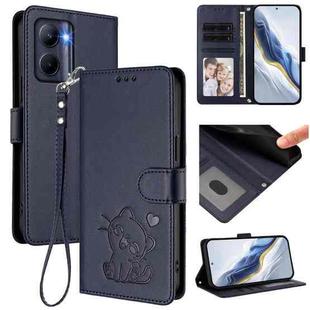 For Realme C33 2023 / 2022 Embossed Heart Cat Leather Phone Case with Hand Strap(Blue)