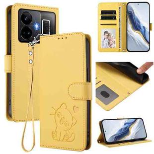 For Realme GT3 5G / GT Neo 5 240W Embossed Heart Cat Leather Phone Case with Hand Strap(Yellow)