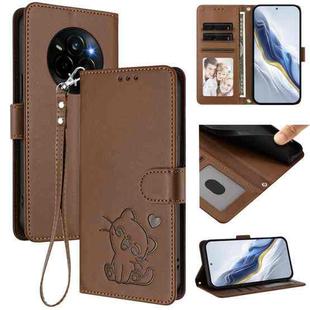 For Realme Narzo 80 Pro Embossed Heart Cat Leather Phone Case with Hand Strap(Brown)