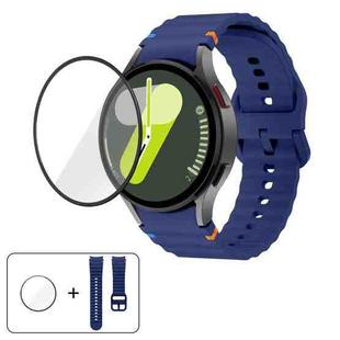 For Samsung Galaxy Watch7 44mm Wave Stitching Silicone Watch Band with 3D Curved Film(Midnight Blue)