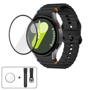 For Samsung Galaxy Watch6 Classic 43mm Wave Stitching Silicone Watch Band with 3D Curved Film(Black)