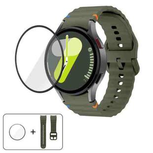 For Samsung Galaxy Watch6 Classic 43mm Wave Stitching Silicone Watch Band with 3D Curved Film(Army Green)
