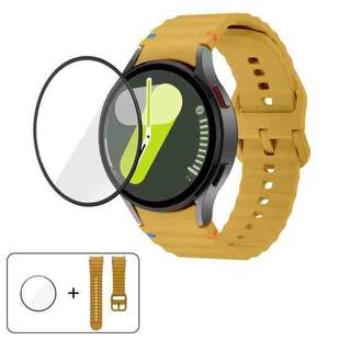 For Samsung Galaxy Watch4 Classic 46mm Wave Stitching Silicone Watch Band with 3D Curved Film(Yellow)
