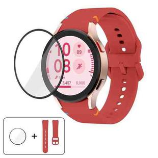 For Samsung Galaxy Watch7 44mm Plain Stitching Silicone Watch Band with 3D Curved Film(Red)