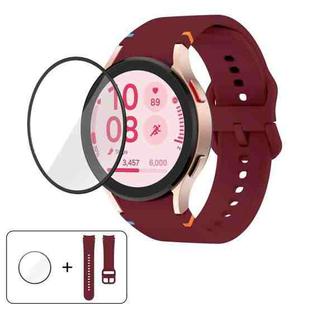 For Samsung Galaxy Watch7 44mm Plain Stitching Silicone Watch Band with 3D Curved Film(Wine Red)