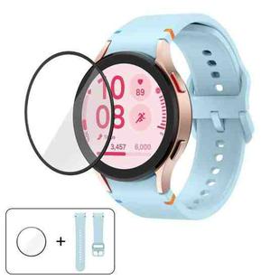 For Samsung Galaxy Watch5 44mm Plain Stitching Silicone Watch Band with 3D Curved Film(Light Blue)