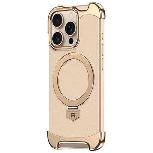 For iPhone 14 Pro Borderless MagSafe Ring Holder Plain Leather Phone Case(Gold)