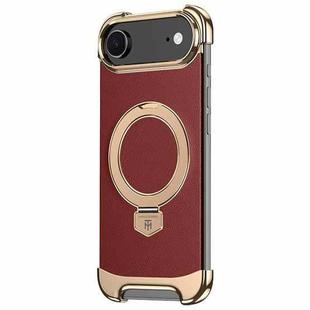 For iPhone Air Borderless MagSafe Ring Holder Plain Leather Phone Case(Red)