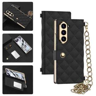 For Samsung Galaxy Z Fold6 5G GKK Integrated Plating Diamond Texture Leather Phone Case With Crossbody Chain(Black)